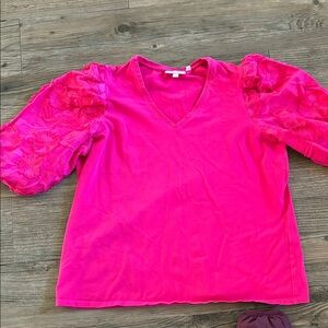 Pink Chico’s Top with Floral Sleeves
